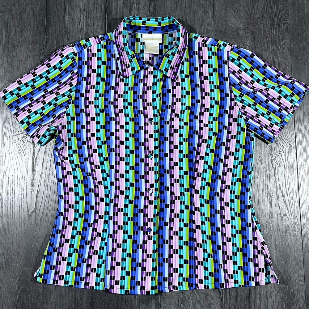 Vintage 80s Christie&Jill Short Sleeve Shirt Abstract Button Down Womens Size 8